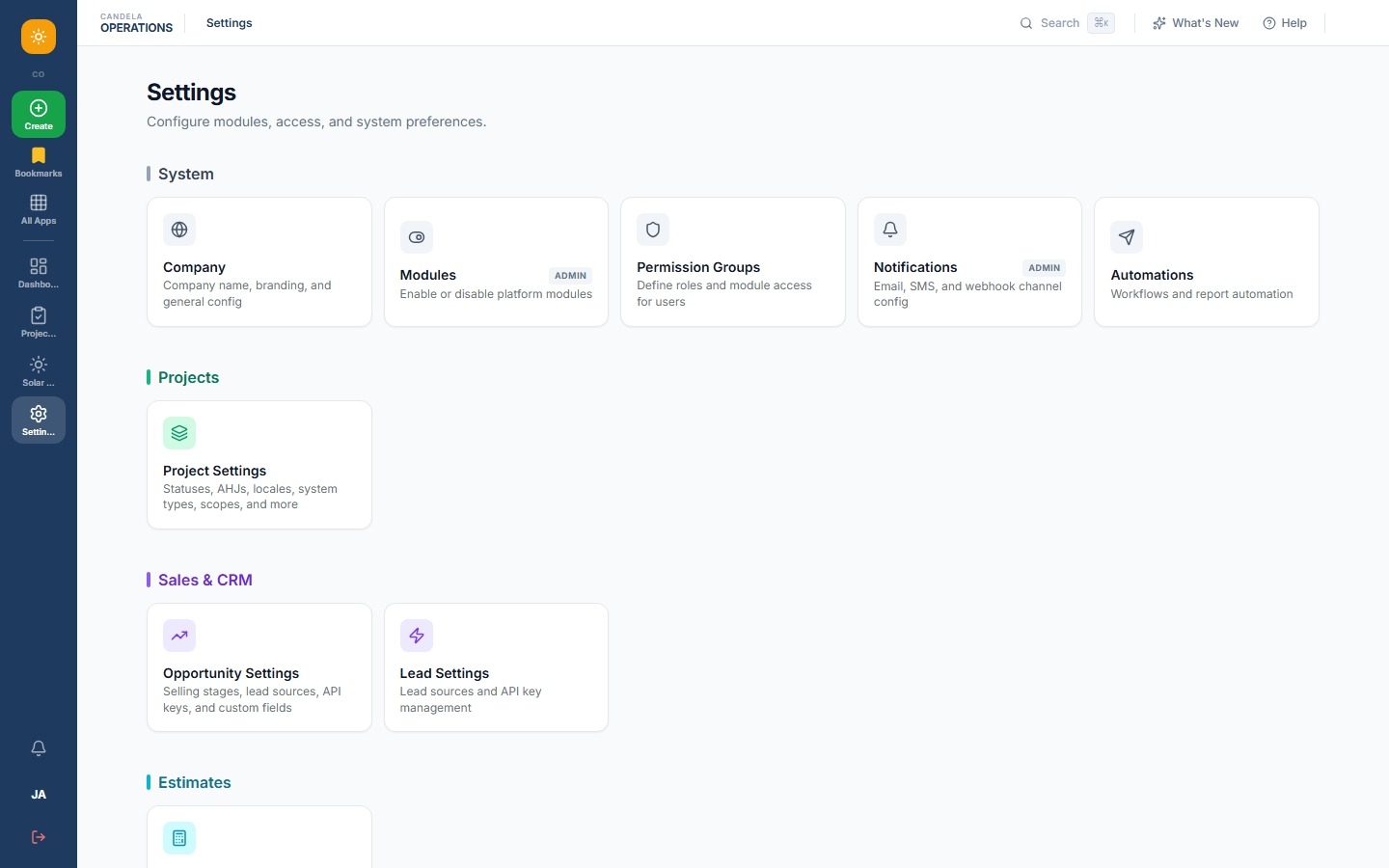 Module configuration screen