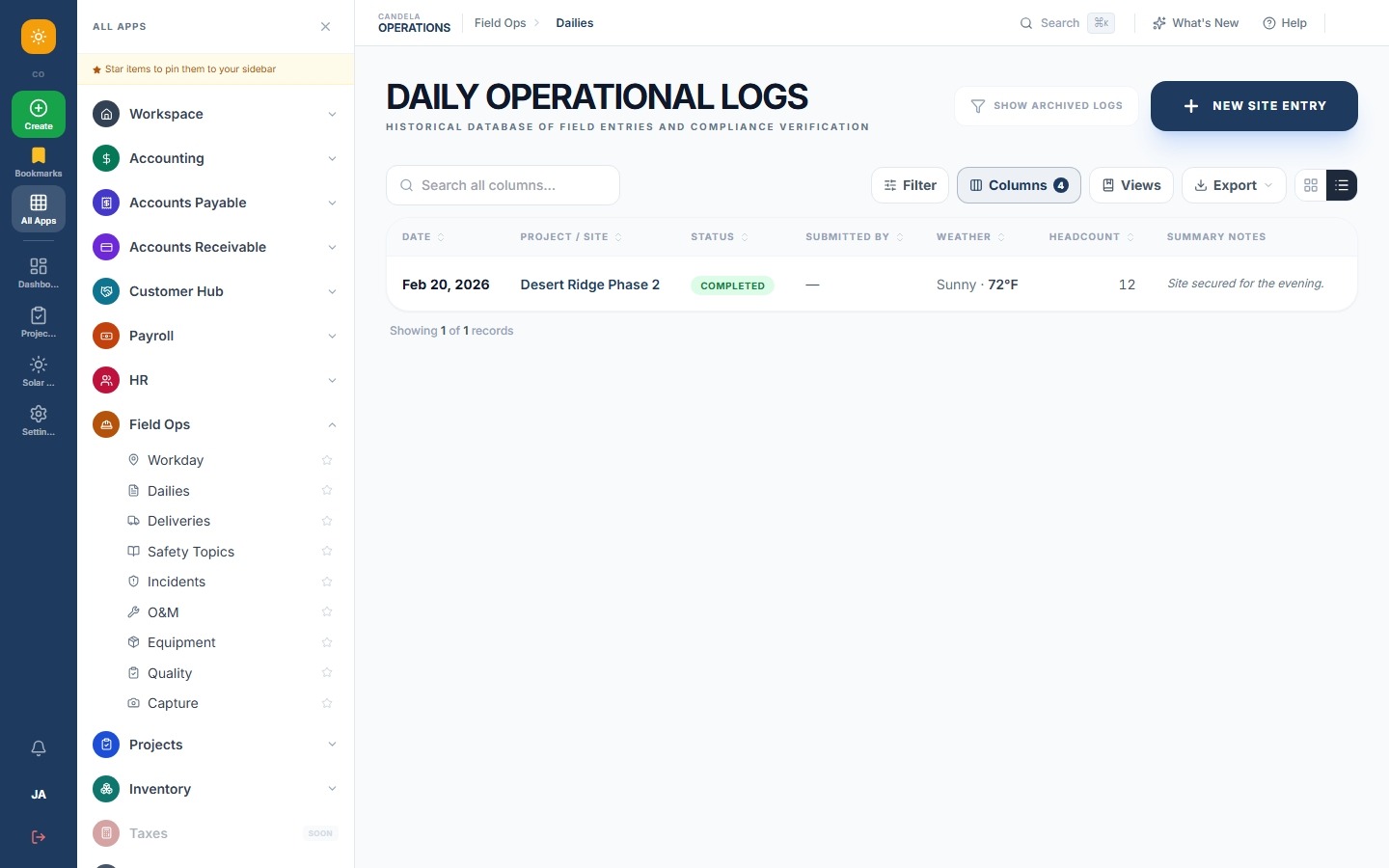 Daily report form showing safety briefing and progress sections